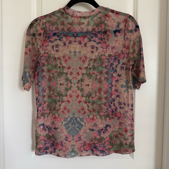 Porridge Multicolored Floral Short Sleeve Mesh Top, S - Picture 2 of 8